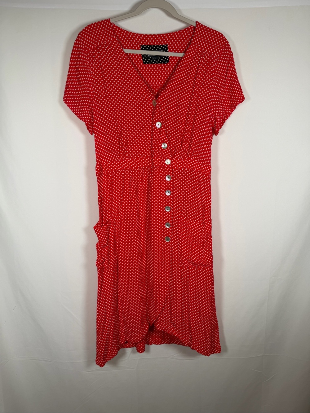 Maeve Anthropologie Retro Red Polka Dot Button-Front Midi‎ Dress